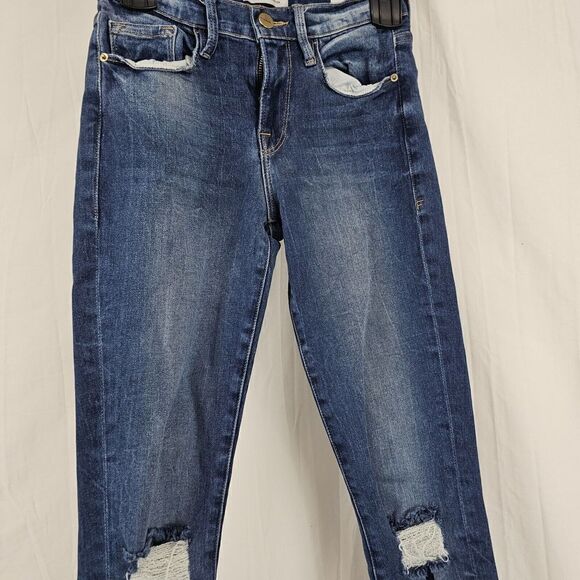 Frame Le Skinny De Jeanne Womens Size 25 Distressed Jeans Raw Hem - Picture 3 of 7